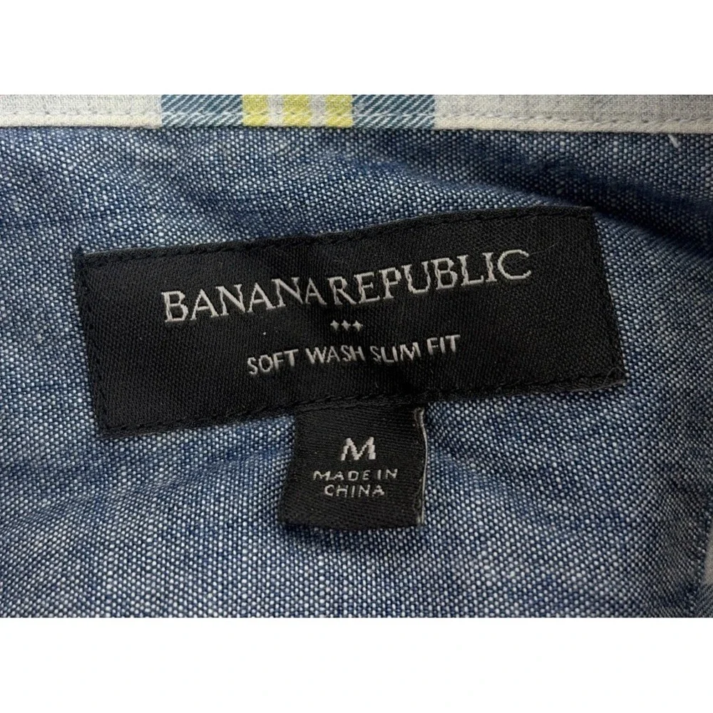 Banana Republic Men's M Soft Wash Long Sleeve Shirt Slim Fit Blue Yellow Plaid